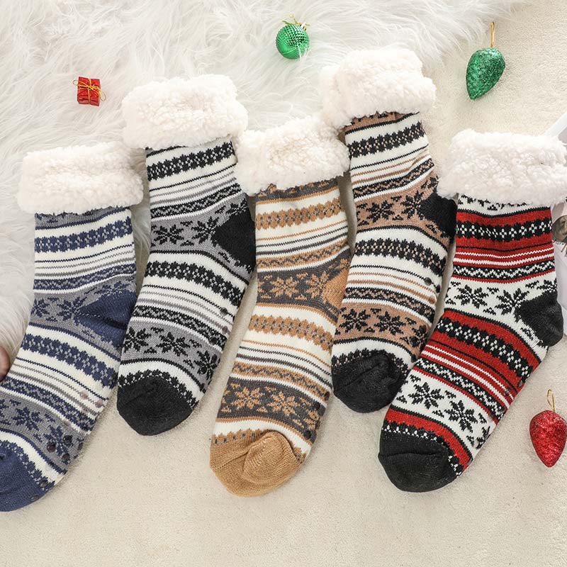 Ultra-Thick Snowflake Slipper Socks with Silicone Grippers