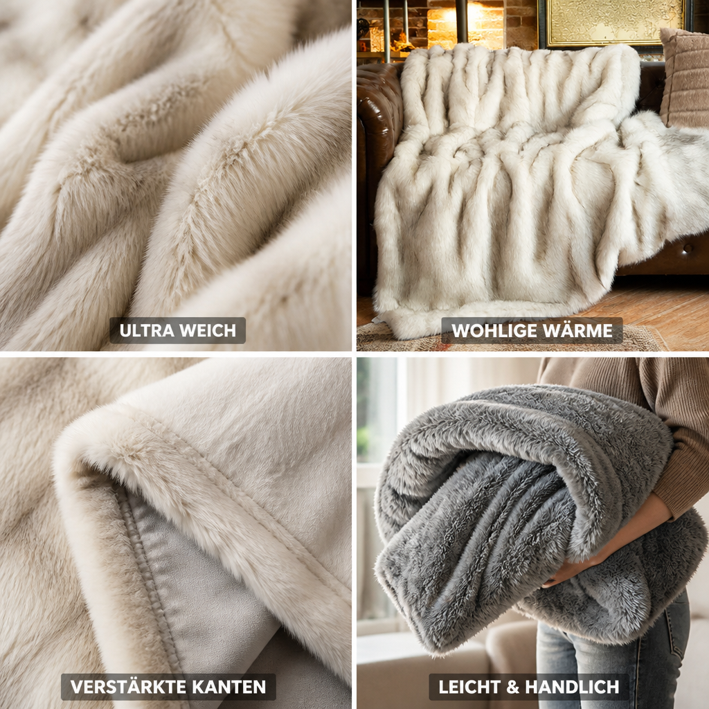 Fluffy Faux Fur Throw Blanket with Reinforced Edges