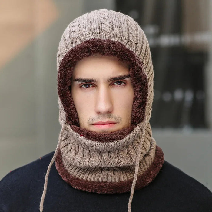 Plushridge™ Fleece-Lined Knit Balaclava Hat with Built-In Scarf