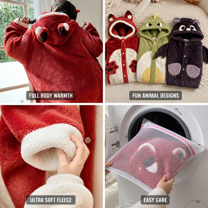 Hooded Fleece Wearable Blanket Pajamas with Playful Animal Designs
