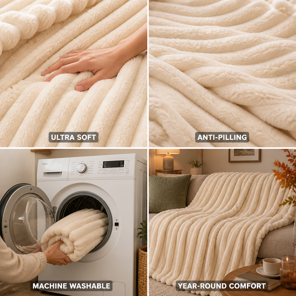 Weiche gerippte Fleece-Wohndecke (maschinenwaschbar)