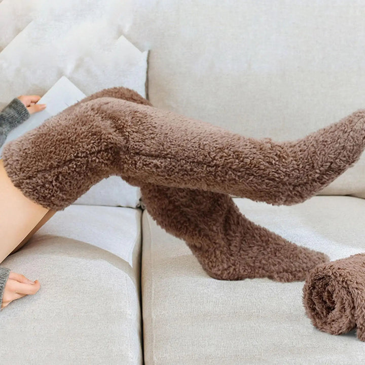 Fuzzy Thigh High Socks with Open-Toe Option