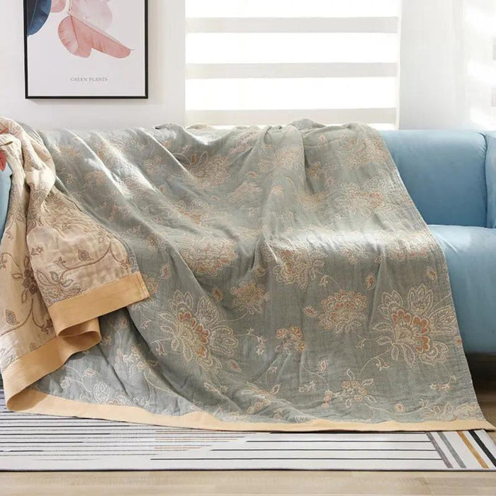 Plushridge™ Five-Layer Cotton Gauze Blanket With Woven Floral Jacquard