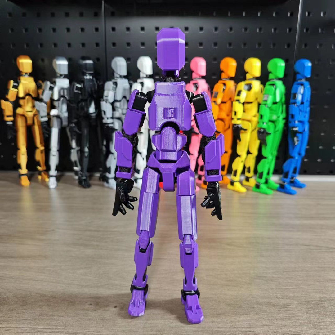 Orange poseable 3D printed robot figure