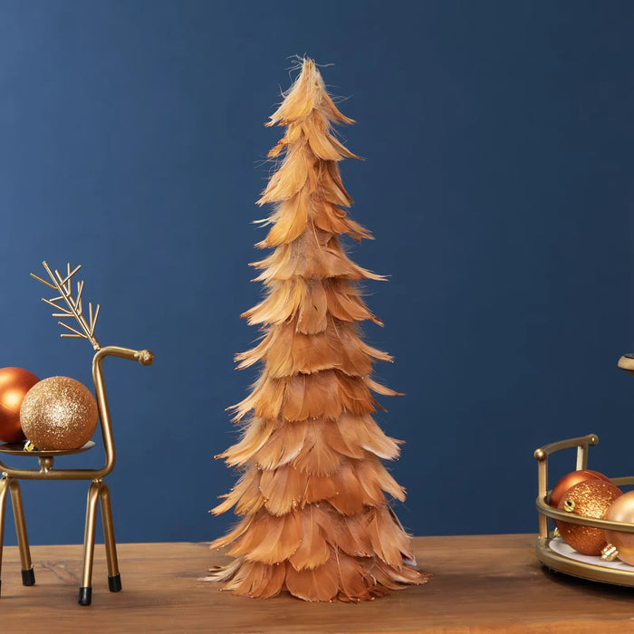 Plushridge Feather Cone Christmas Tree in Rust Orange with Glitter