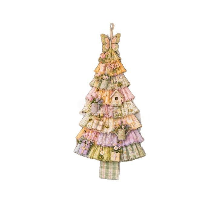 Patchwork-look Christmas tree door hanging