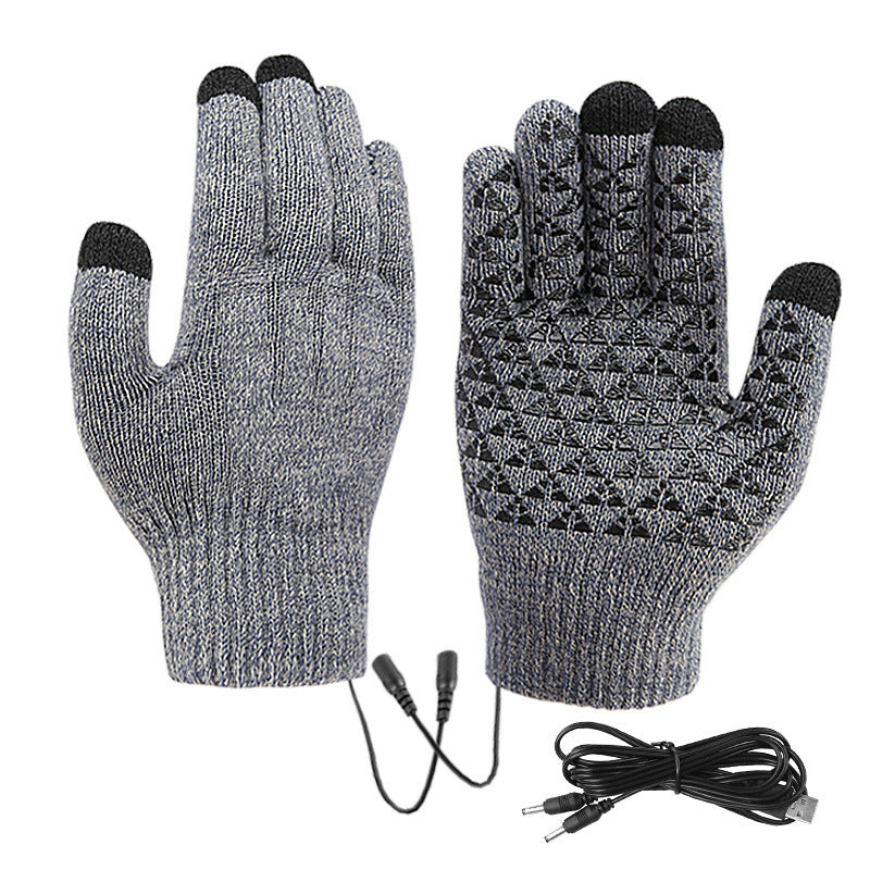 USB heated knit gloves with touchscreen tips