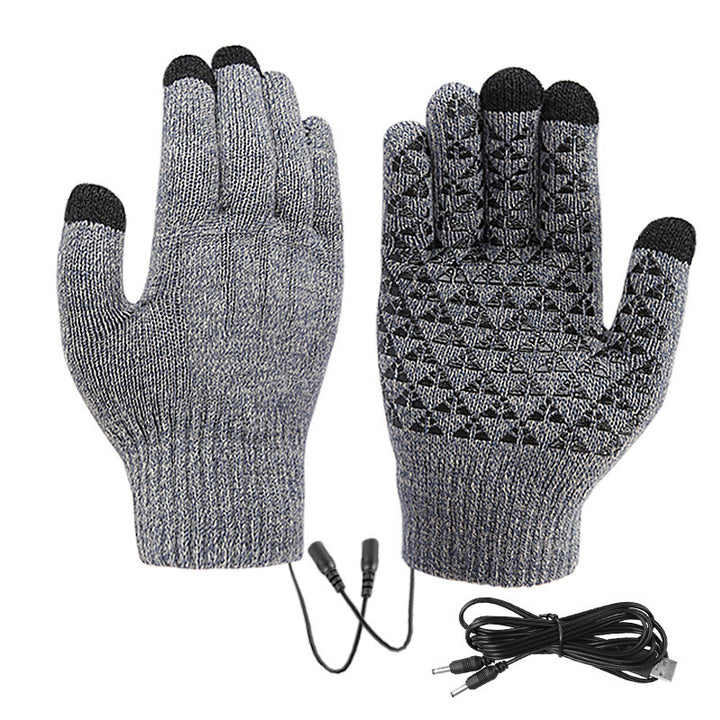 USB heated knit gloves with touchscreen tips