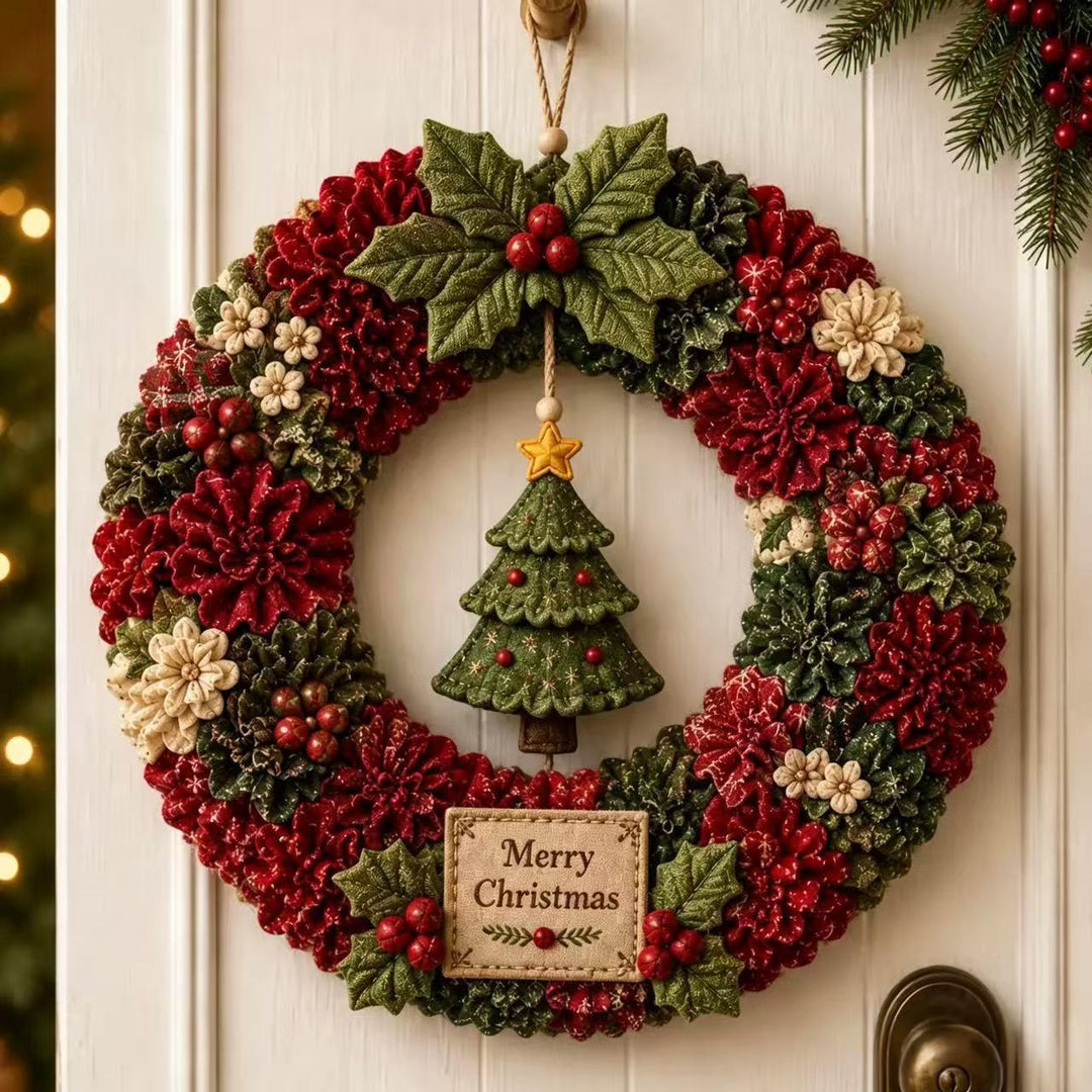 DIY fabric Christmas wreath with Santa figure