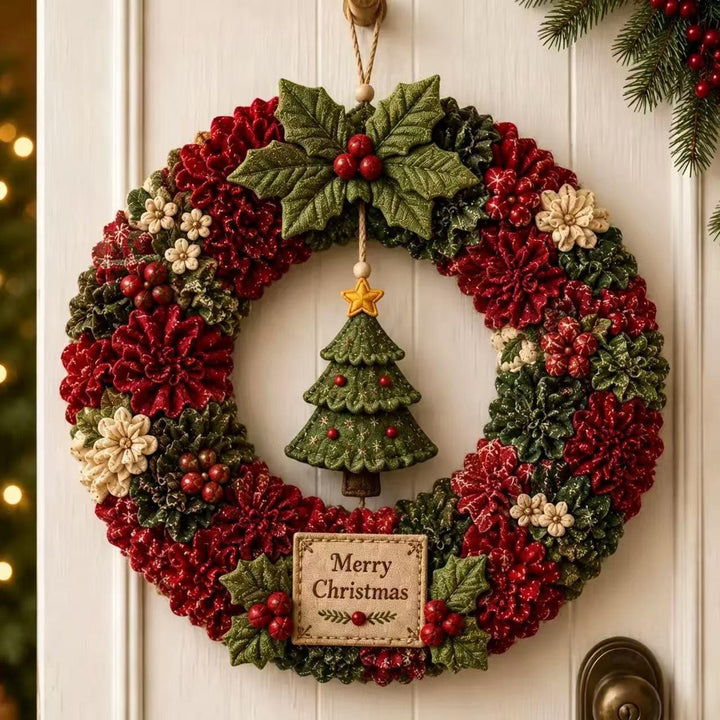 DIY fabric Christmas wreath with Santa figure
