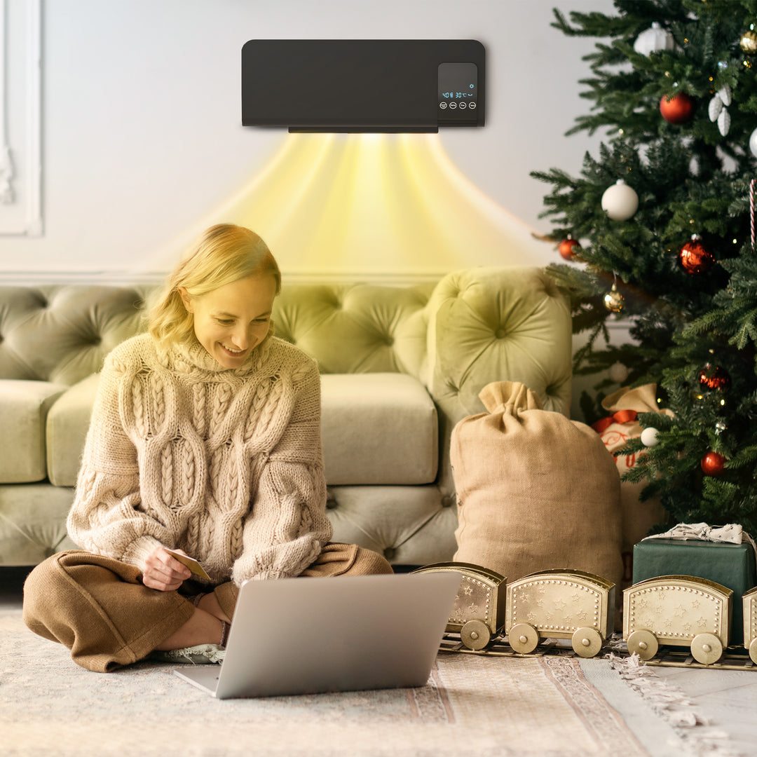 Black ceramic wall heater with remote control