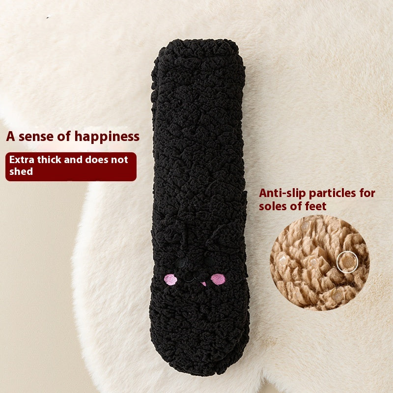 Pink fluffy floor socks with embroidered bunny face