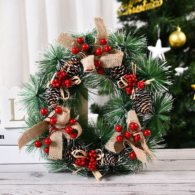 Artificial Pinecone Christmas Wreath With Red Berries