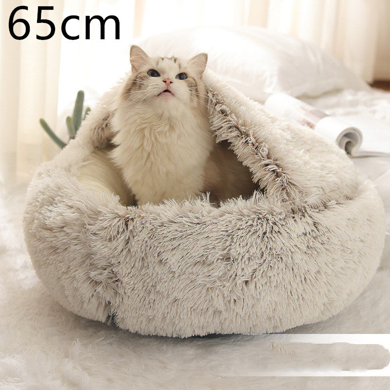 Round Plush Calming Pet Bed for Dogs and Cats, Warm &amp; Soft