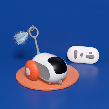 Remote control car toy with feather for cats
