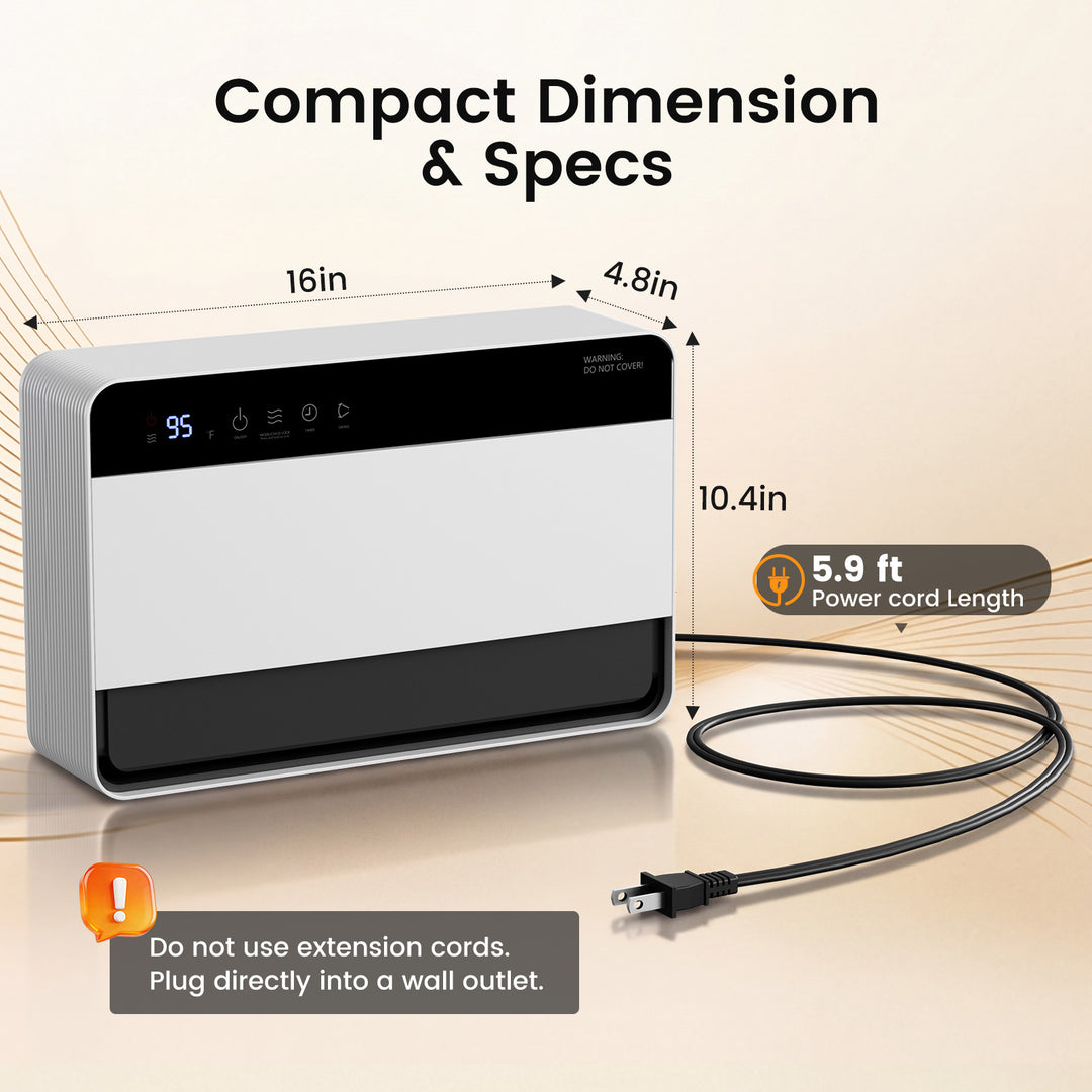 White wall-mounted space heater with remote control