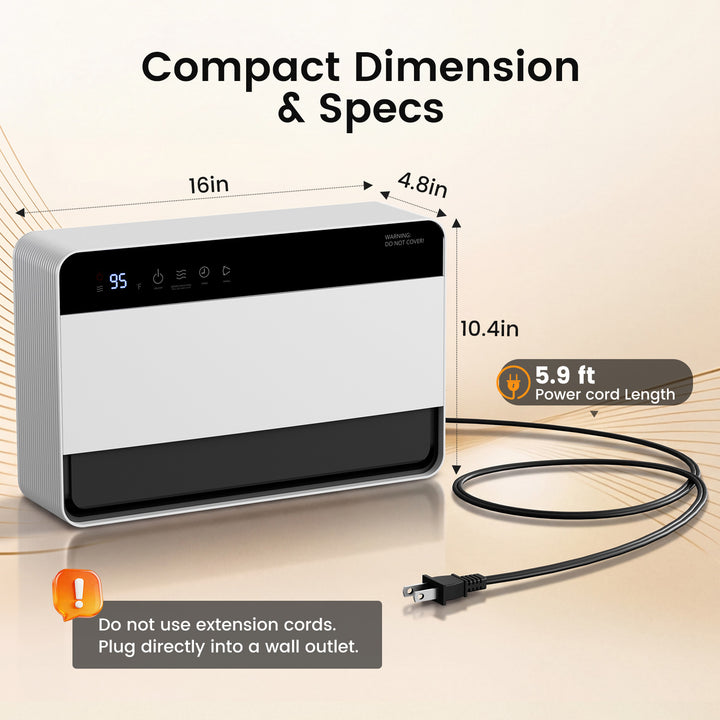 White wall-mounted space heater with remote control
