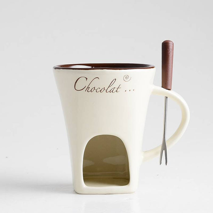 Plushridge Ceramic Fondue Mug with Fork, Tealight Heated