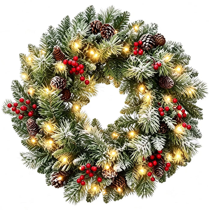 Plushridge 24 in Frosted Lighted Wreath with Red Berries