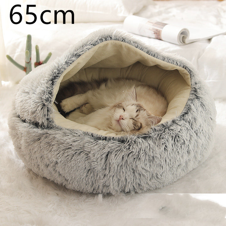 Round Plush Calming Pet Bed for Dogs and Cats, Warm &amp; Soft