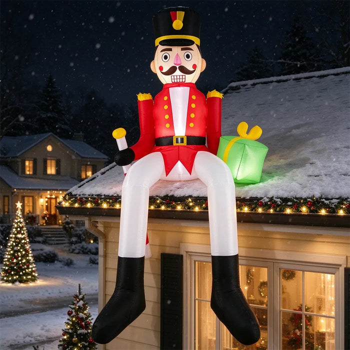 Plushridge 8.7 ft Inflatable Sitting Nutcracker with LED Lights