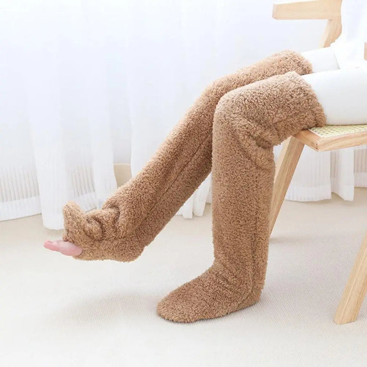 Long Coral Fleece Lounge Socks with Open-Foot Design
