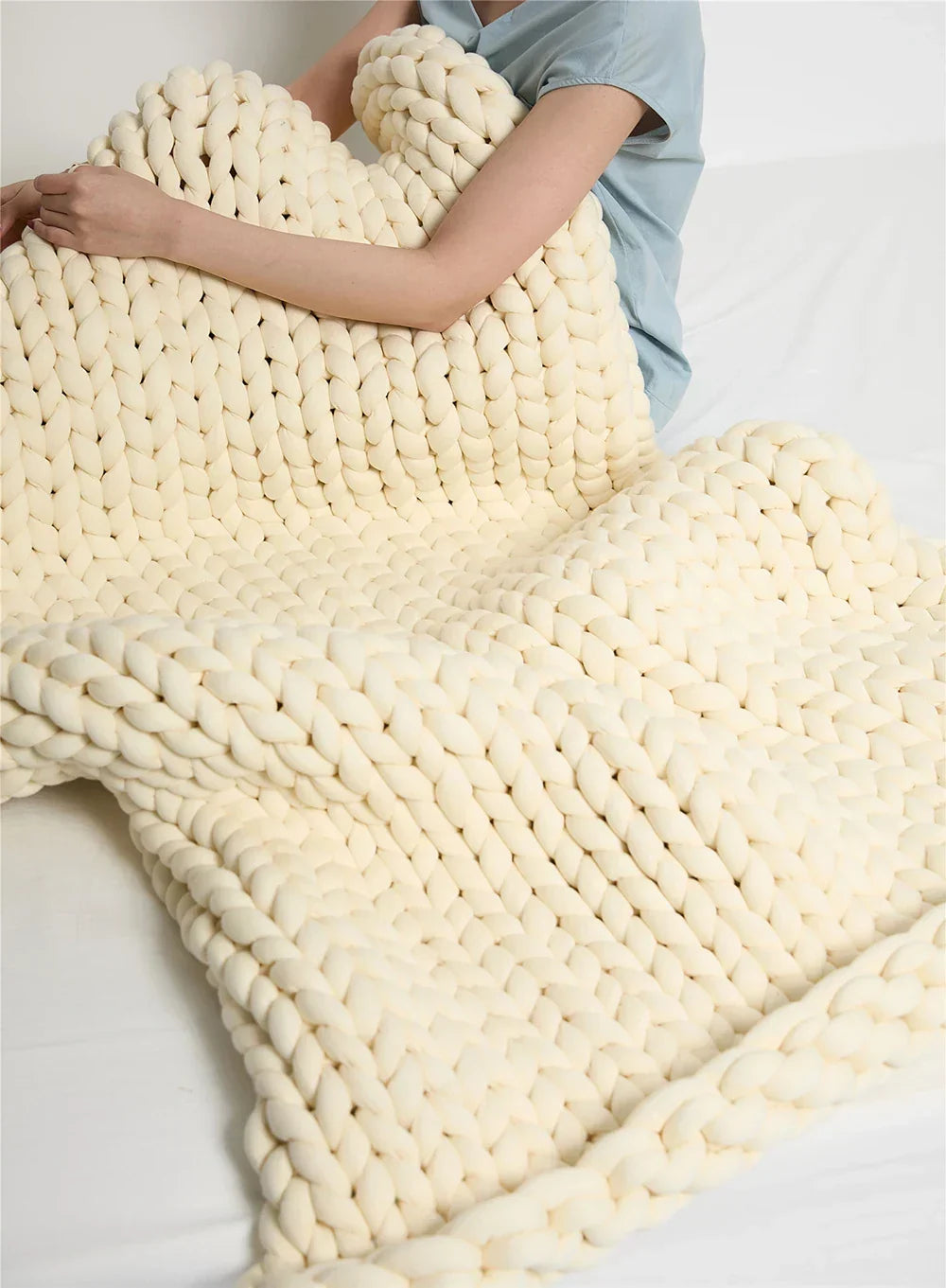 Chunky Knit Throw Handmade Weighted Blanket - SUPER COZY &amp; CALMING BLANKET