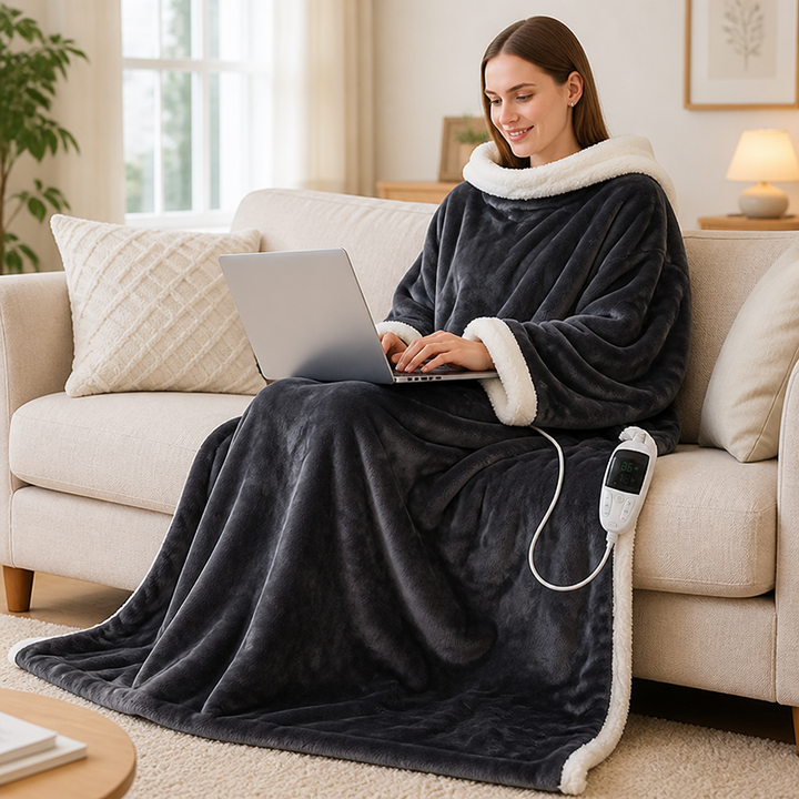 Heated Wearable Fleece Blanket with Sleeves, 50 x 70 in – Plushridge