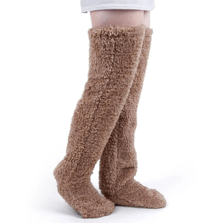 Fuzzy Thigh High Socks with Open-Toe Option