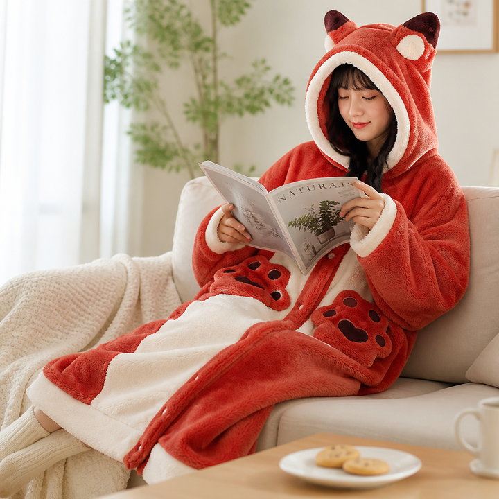 Hooded Fleece Wearable Blanket Pajamas with Playful Animal Designs