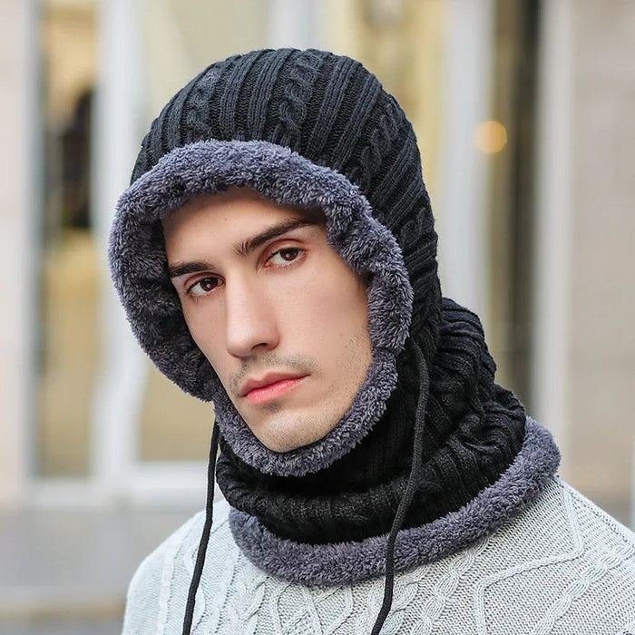 Plushridge™ Fleece-Lined Knit Balaclava Hat with Built-In Scarf