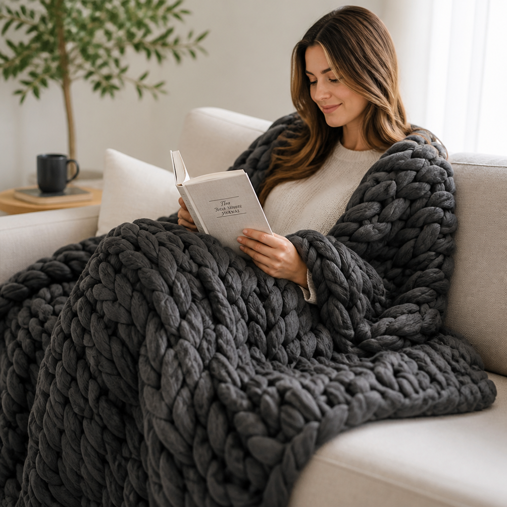 Evenly Weighted Breathable Blanket in Soft Faux Cashmere