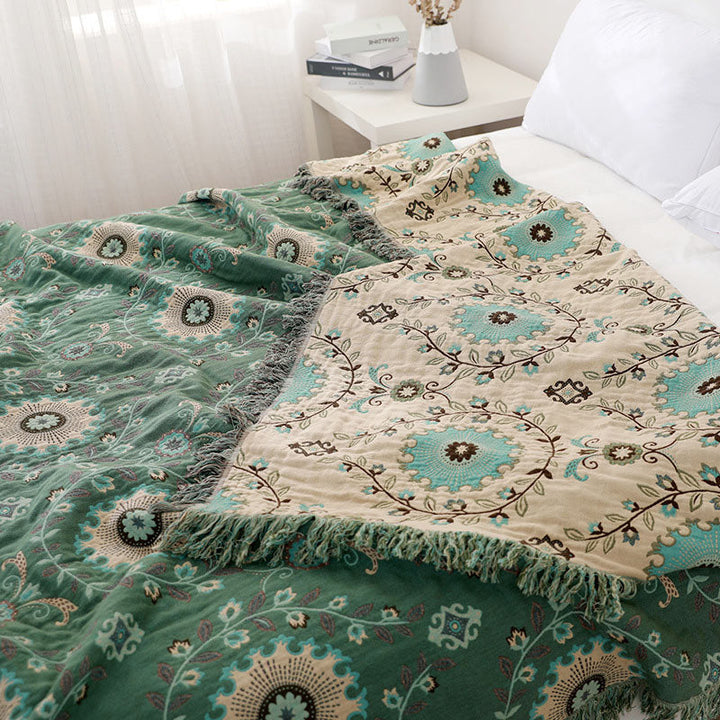 Reversible Cotton Couch Cover Blanket for Sofa and Bed