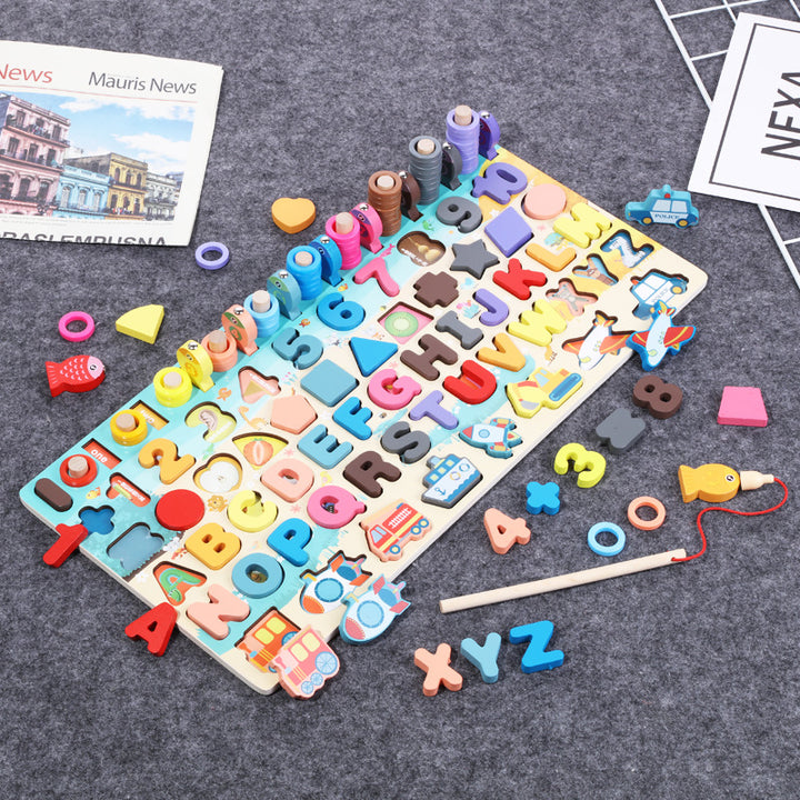 Wooden Montessori board with fishing rod