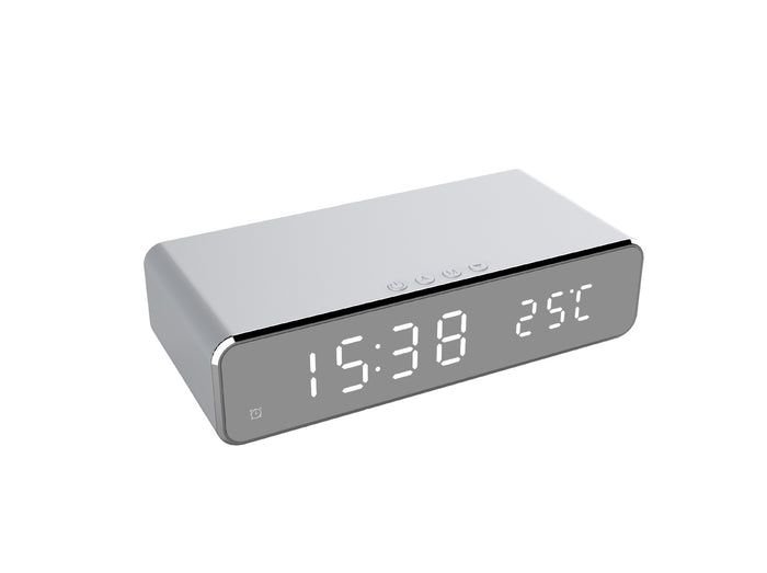 Plushridge Mirror LED Alarm Clock with Wireless Phone Charger