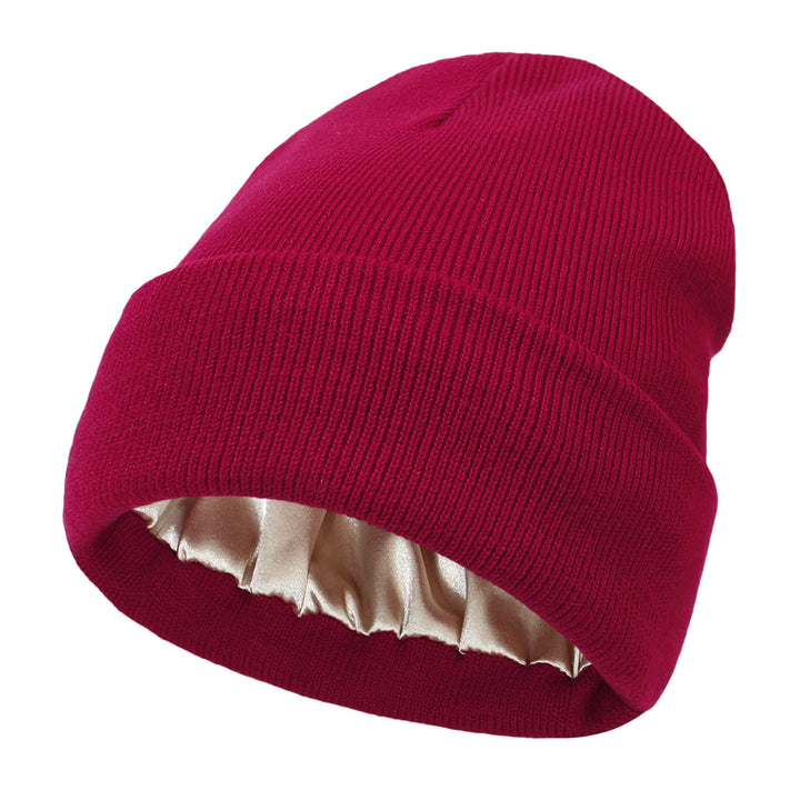 Cuffed knit beanie with satin lining