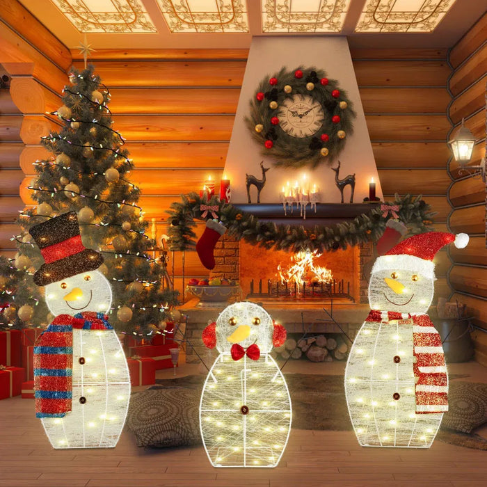 Plushridge Set of 3 Light-Up Snowman Family Yard Figures
