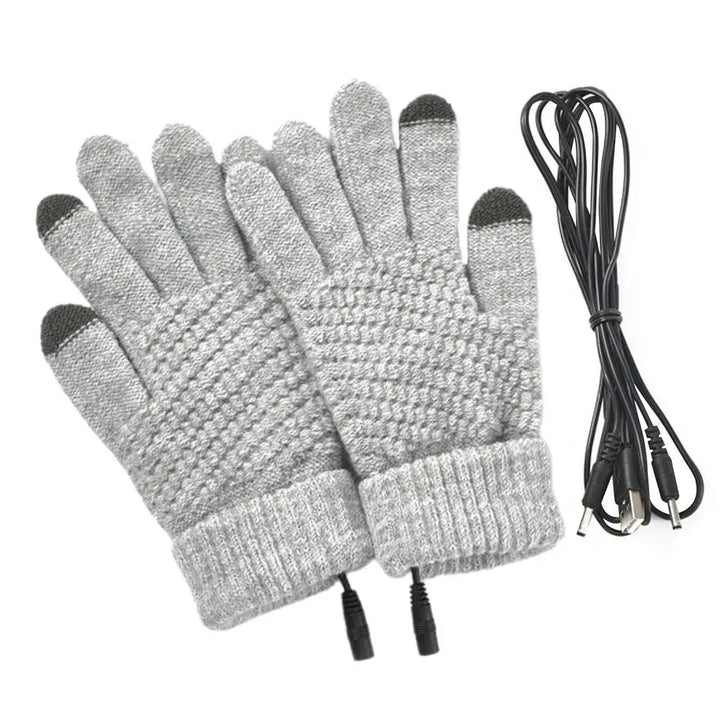 USB heated knit gloves with touchscreen tips