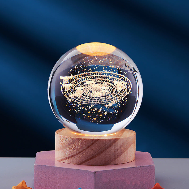 3D Crystal Ball Night Light, Solar System Inner Carving