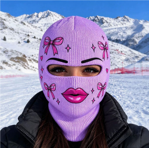 Knit balaclava with funny printed face