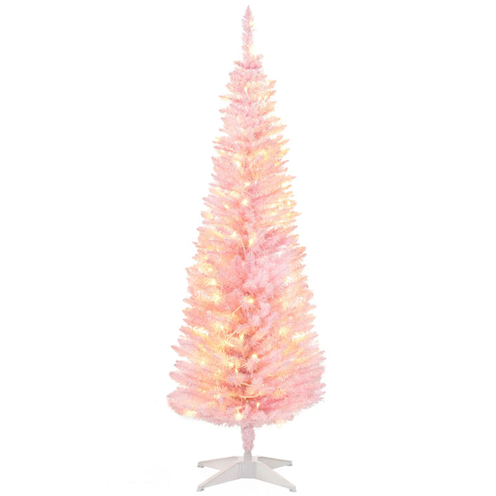 Pink pre-lit slim pencil Christmas tree