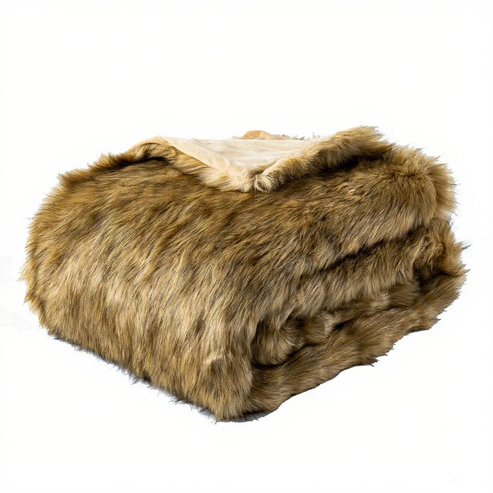 Fluffy Faux Fur Throw Blanket with Reinforced Edges