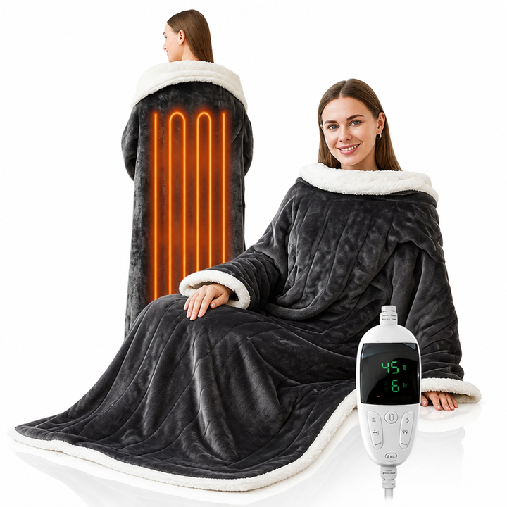 Heated Wearable Fleece Blanket with Sleeves, 50 x 70 in – Plushridge