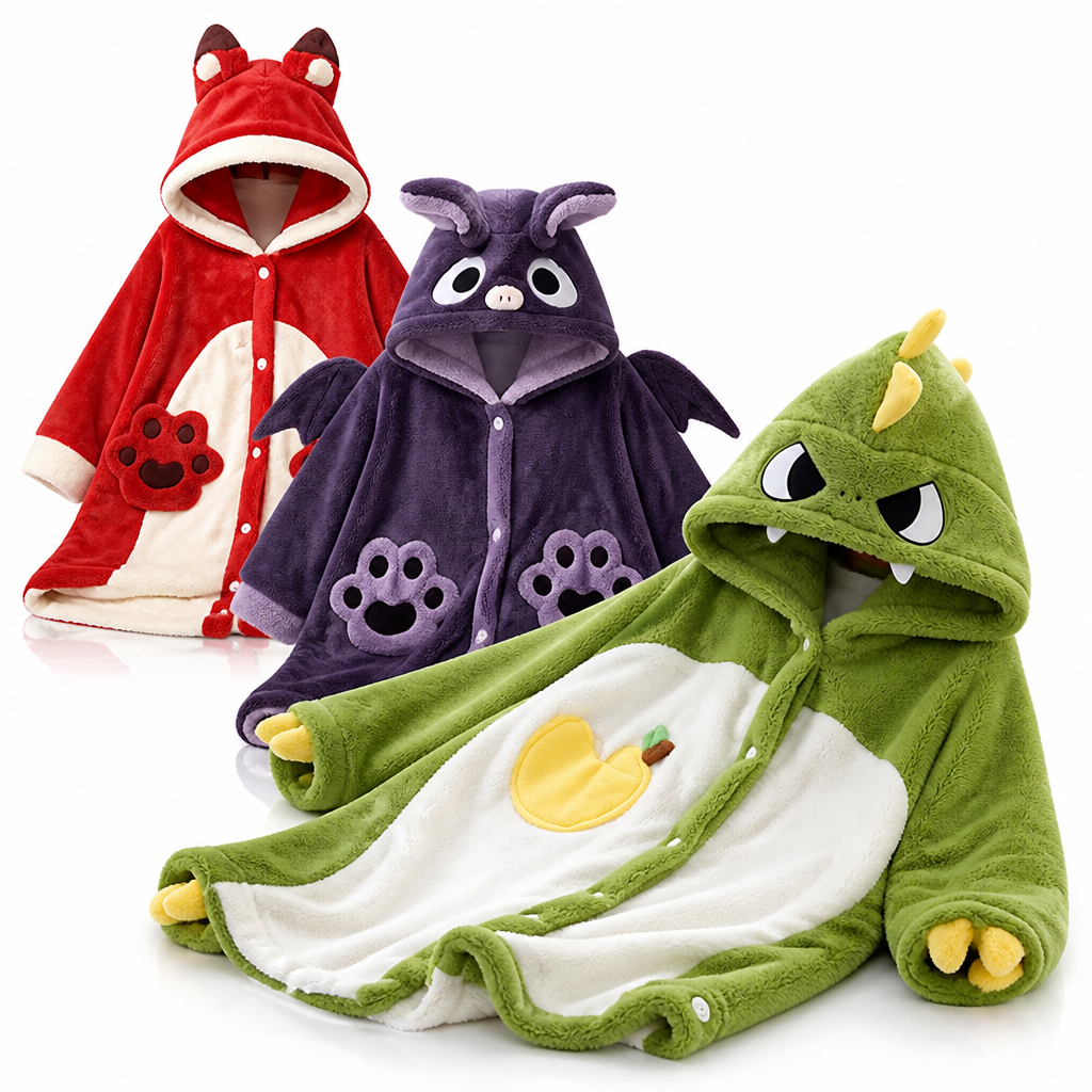 Hooded Fleece Wearable Blanket Pajamas with Playful Animal Designs