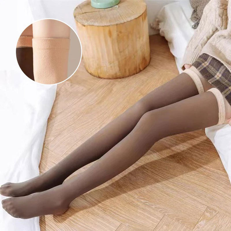 Thick Fleece-Lined Thigh-High Stockings with Stay-Up Fit