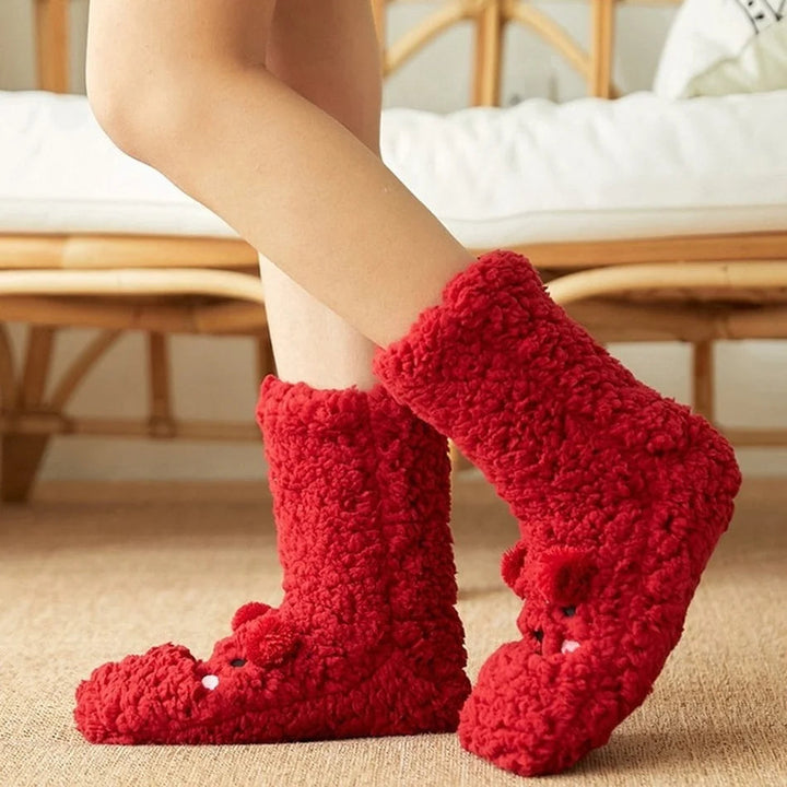 Cute Bear Fleece Socks with Non-Slip Grip