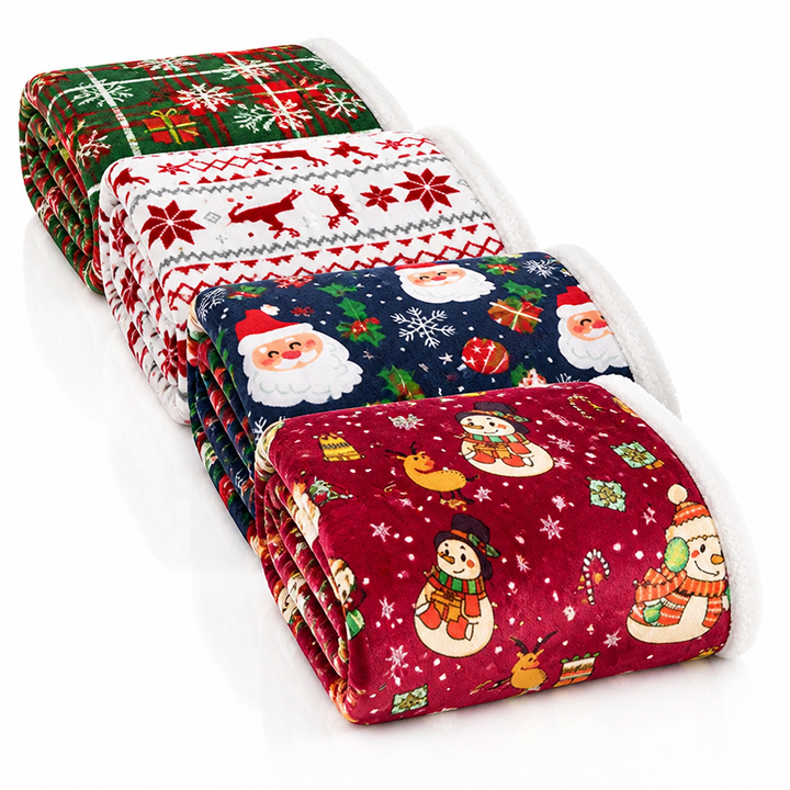 Festive Plush Fleece Throw Blanket with Holiday Prints