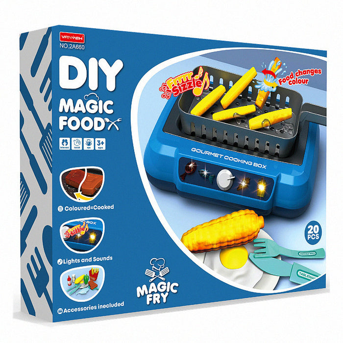 Plushridge Kids Play Kitchen Set with Light-Up Stove, 20 Pieces