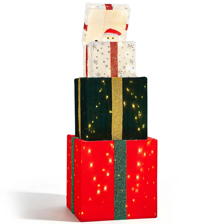 Stacked lighted Christmas gift boxes