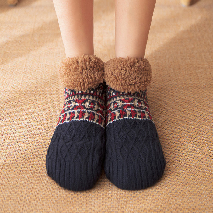 Plushridge Knit Slipper Socks with Fleece Cuff and Grip Sole
